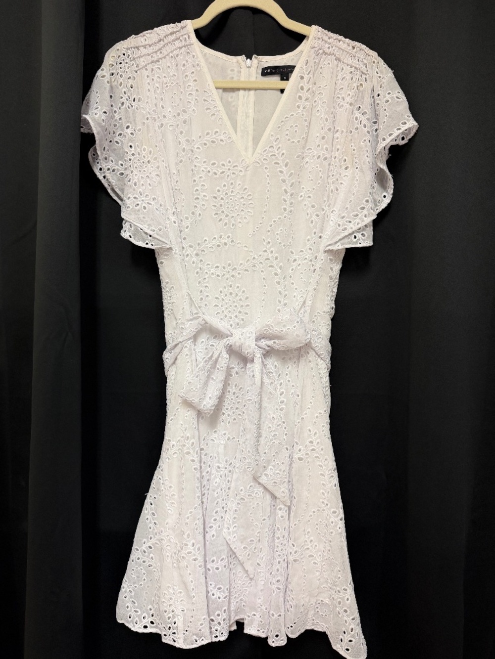 White House Black Market White Eyelet Dress Size 6 Belted Fit & Flare